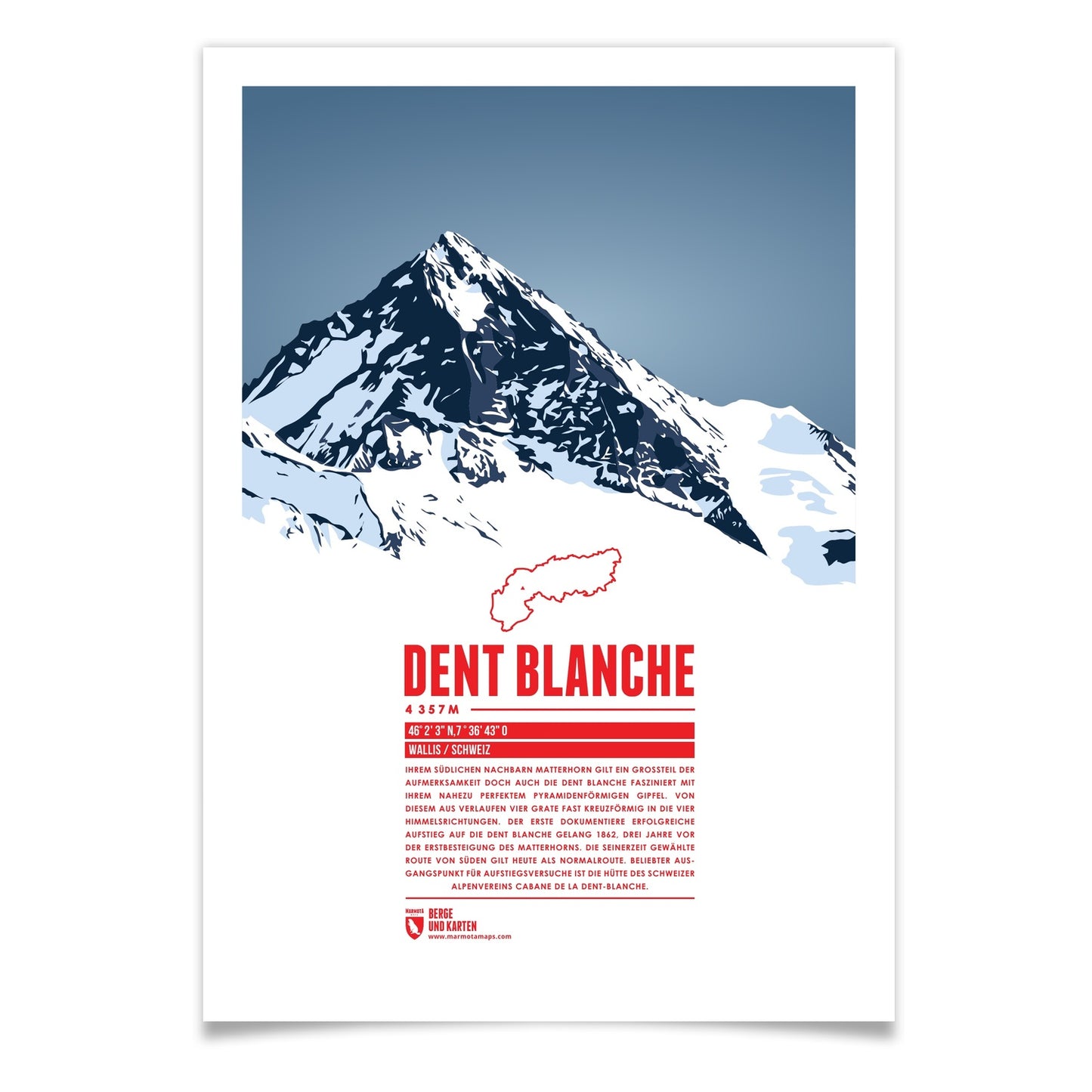 Dent Blanche als illustrierter Druck von Marmota Maps (4357 m, Walliser Alpen)