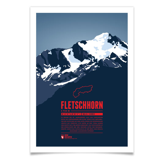 Fletschhorn als illustrierter Druck von Marmota Maps (3985 m, Walliser Alpen)