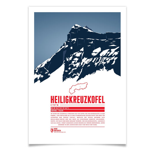 Heiligkreuzkofel als illustrierter Druck von Marmota Maps (2907 m, Dolomiten)