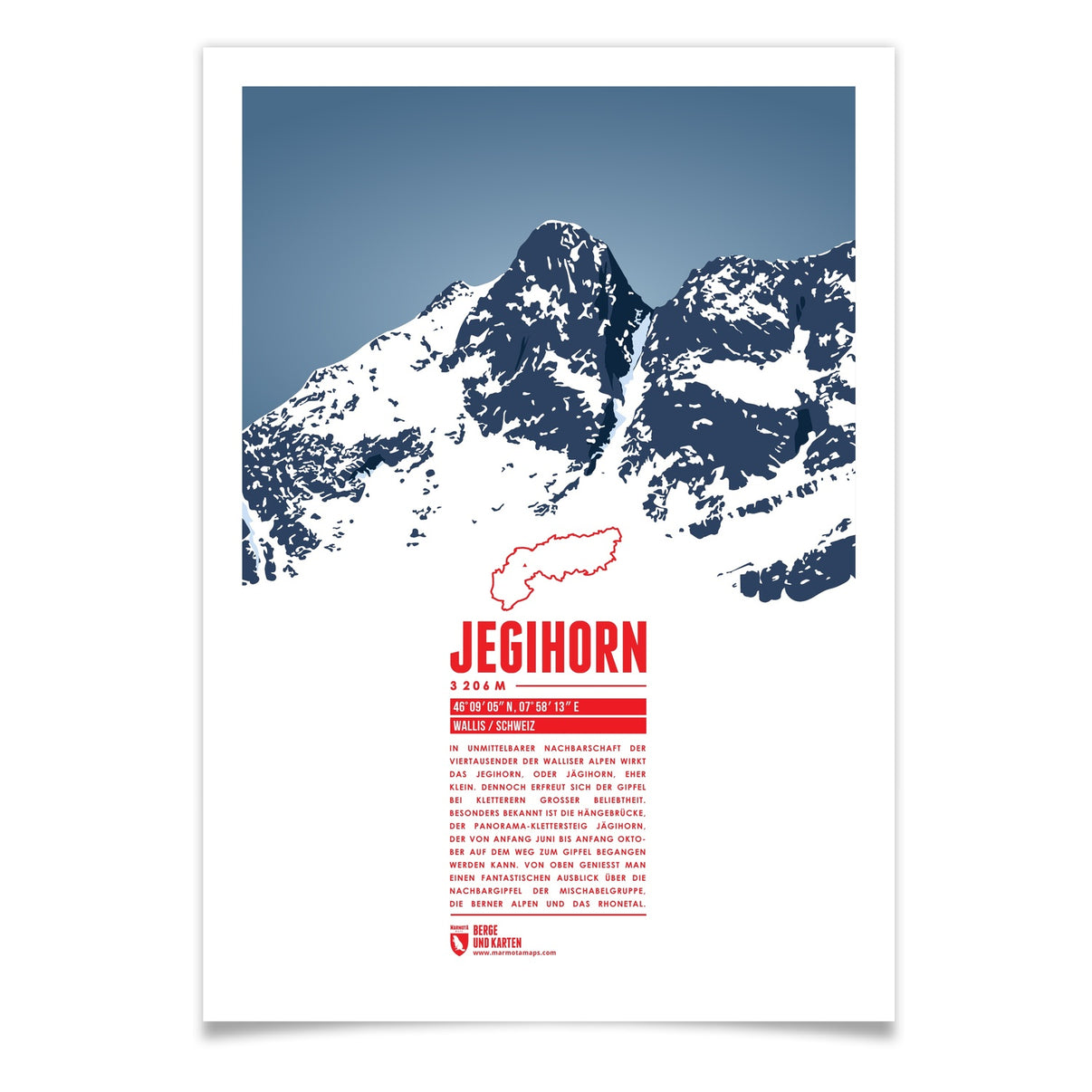 Jegihorn als illustrierter Druck von Marmota Maps (3206 m, Walliser Alpen)