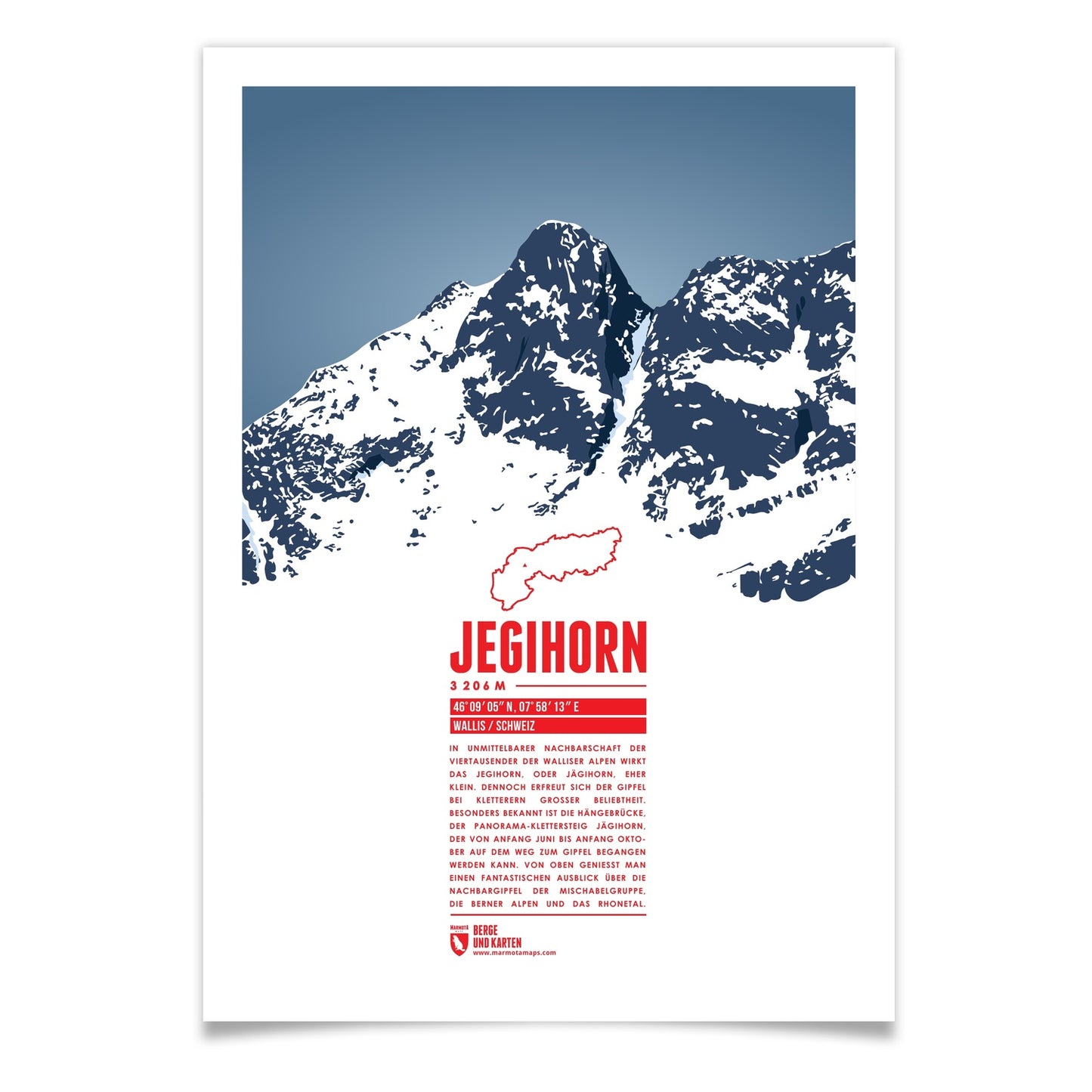 Jegihorn als illustrierter Druck von Marmota Maps (3206 m, Walliser Alpen)
