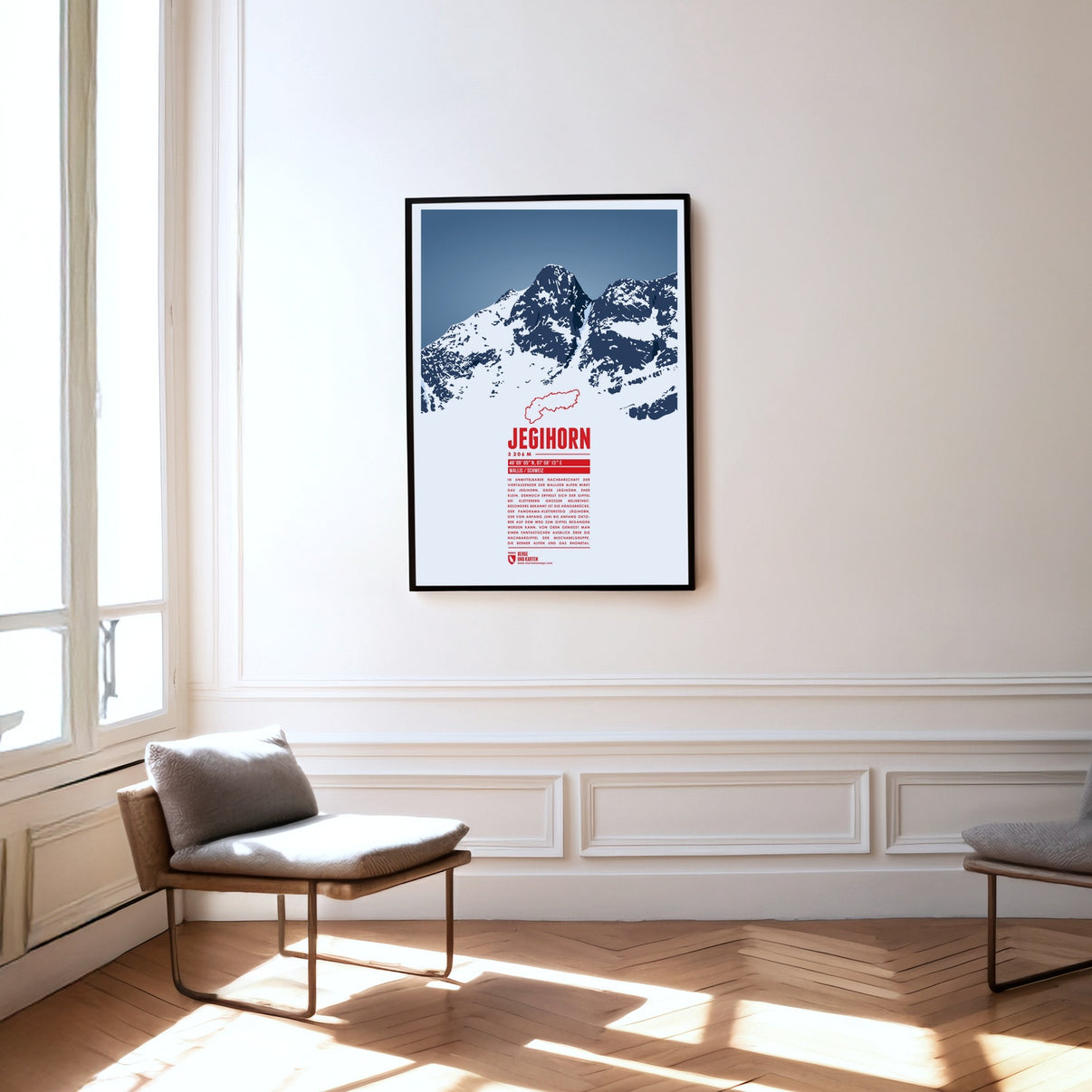 Jegihorn als Druck an einer Wand hängend