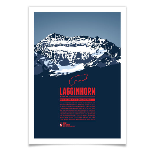 Lagginhorn als illustrierter Druck von Marmota Maps (4010 m, Walliser Alpen)