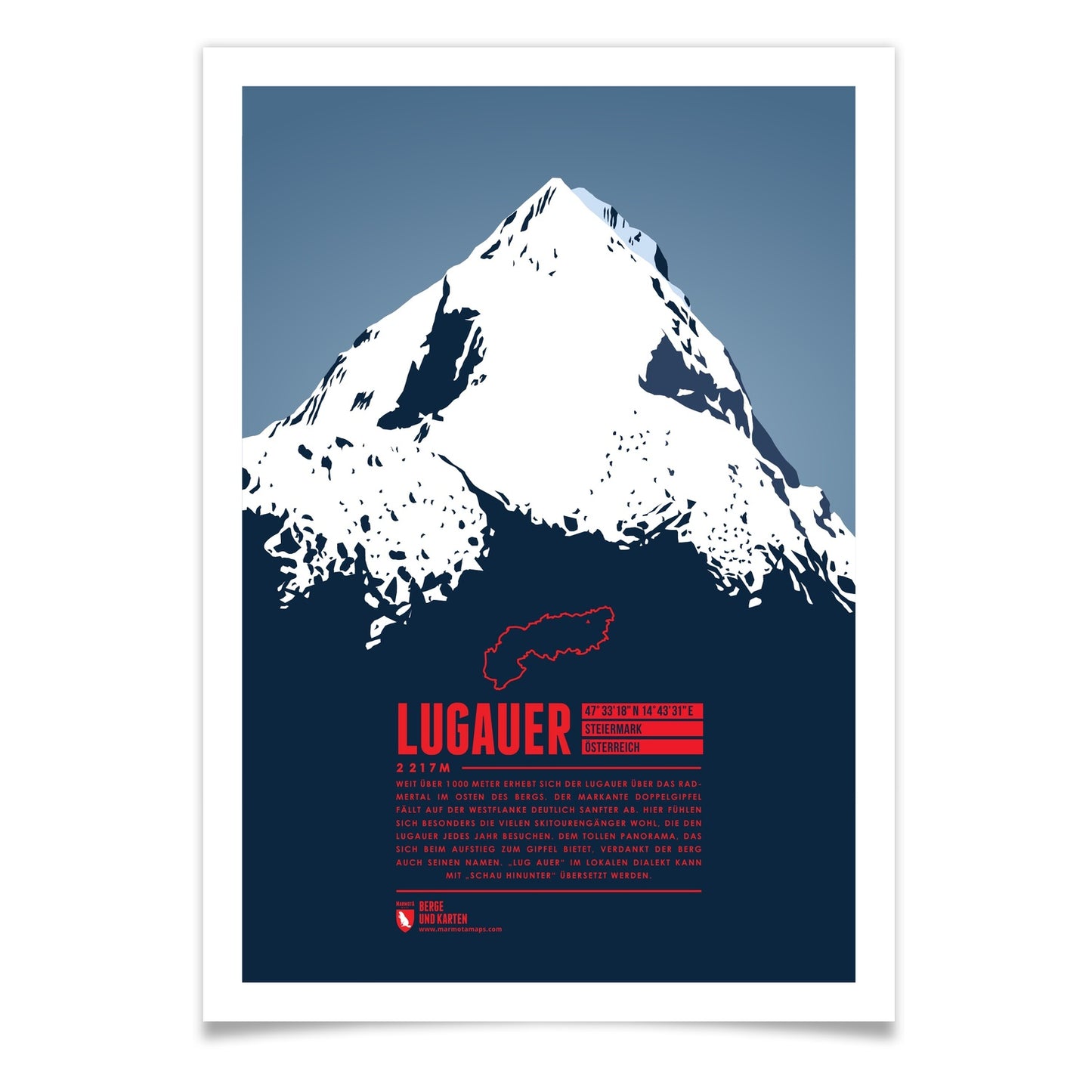 Lugauer als illustrierter Druck von Marmota Maps (2217 m, Ennstaler Alpen)