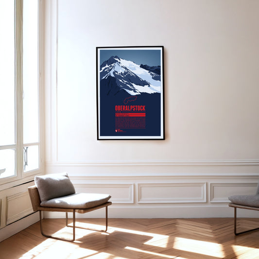 Oberalpstock als Druck an einer Wand hängend