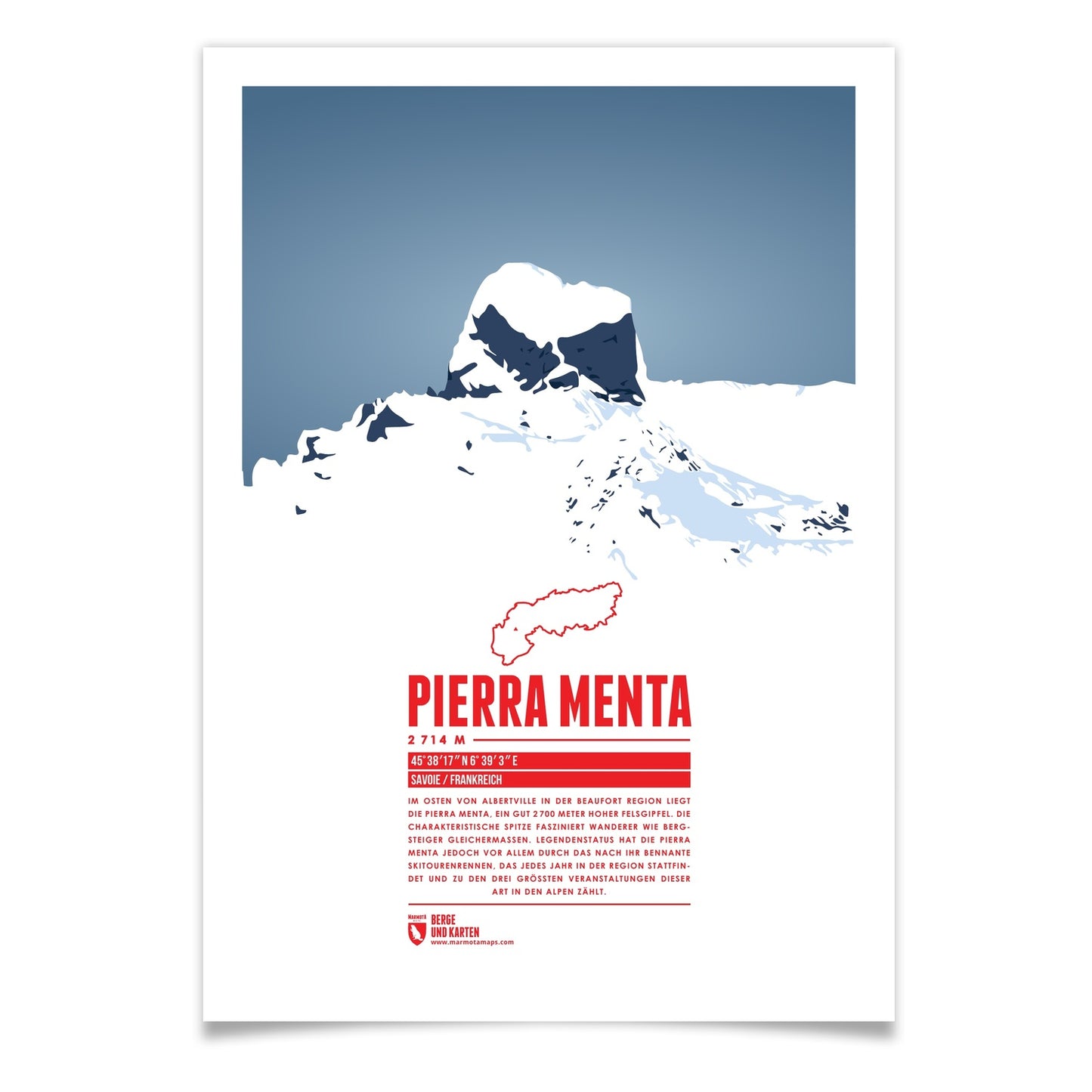 Pierra Menta als illustrierter Druck von Marmota Maps (2714 m, Grajische Alpen)