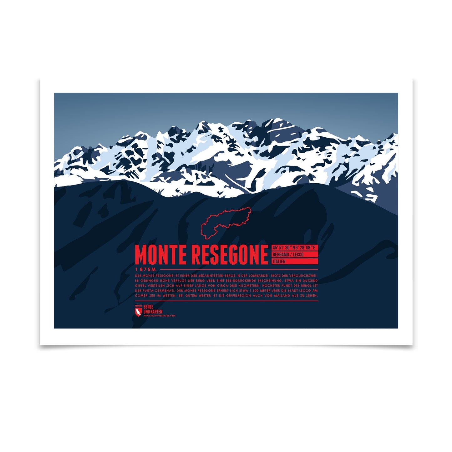 Monte Resegone als illustrierter Druck von Marmota Maps (1875 m, Bergamasker Alpen)