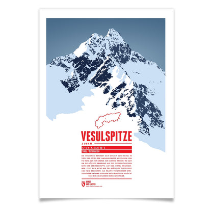 Vesulspitze als illustrierter Druck von Marmota Maps (3089 m, Samnaungruppe)