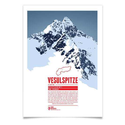 Vesulspitze als illustrierter Druck von Marmota Maps (3089 m, Samnaungruppe)
