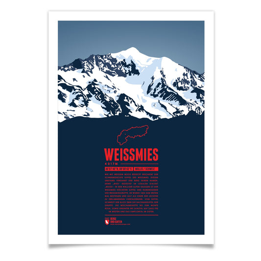 Weissmies als illustrierter Druck von Marmota Maps (4017 m, Walliser Alpen)