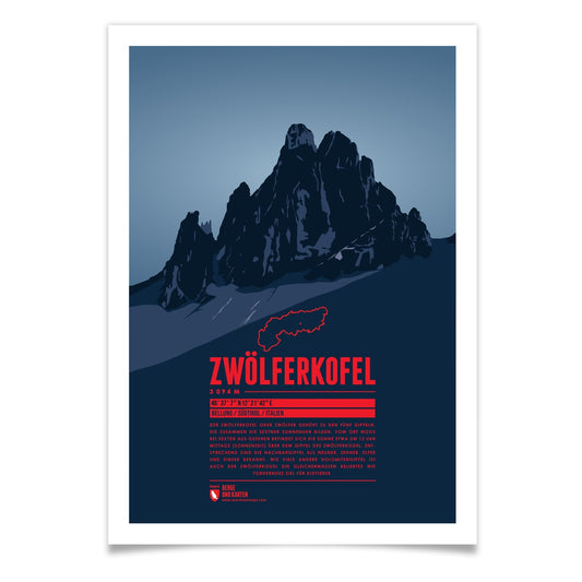 Zwölferkofel als illustrierter Druck von Marmota Maps (3094 m, Dolomiten)
