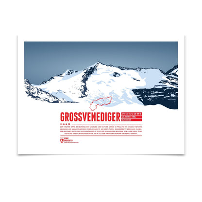 Großvenediger als illustrierter Druck von Marmota Maps (3666 m, Hohe Tauern)
