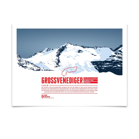 Großvenediger als illustrierter Druck von Marmota Maps (3666 m, Hohe Tauern)