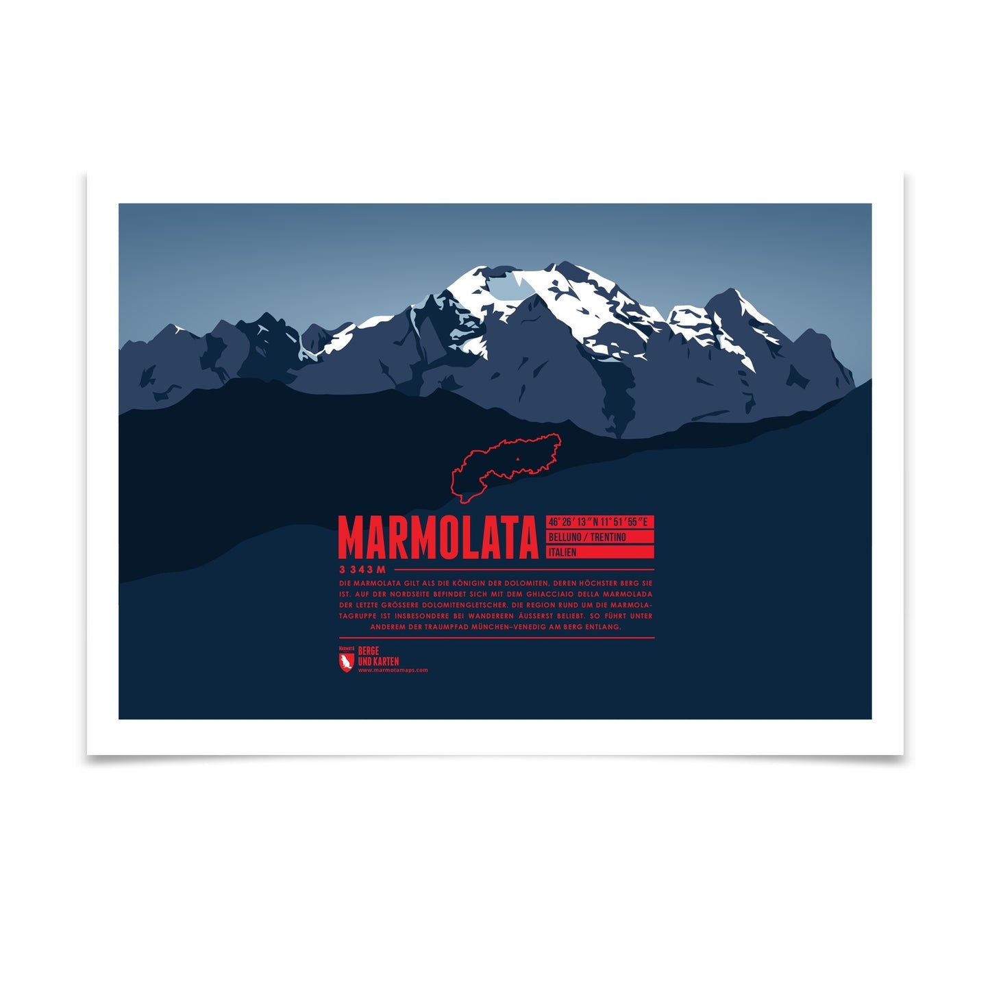 Marmolata als illustrierter Druck von Marmota Maps (3343 m, Dolomiten)
