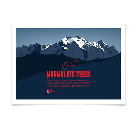 Marmolata als illustrierter Druck von Marmota Maps (3343 m, Dolomiten)