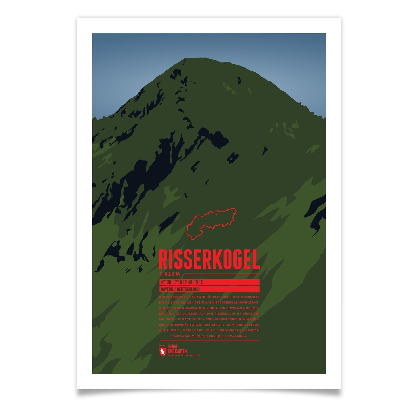 Risserkogel als illustrierter Druck von Marmota Maps (1826 m, Mangfallgebirge)