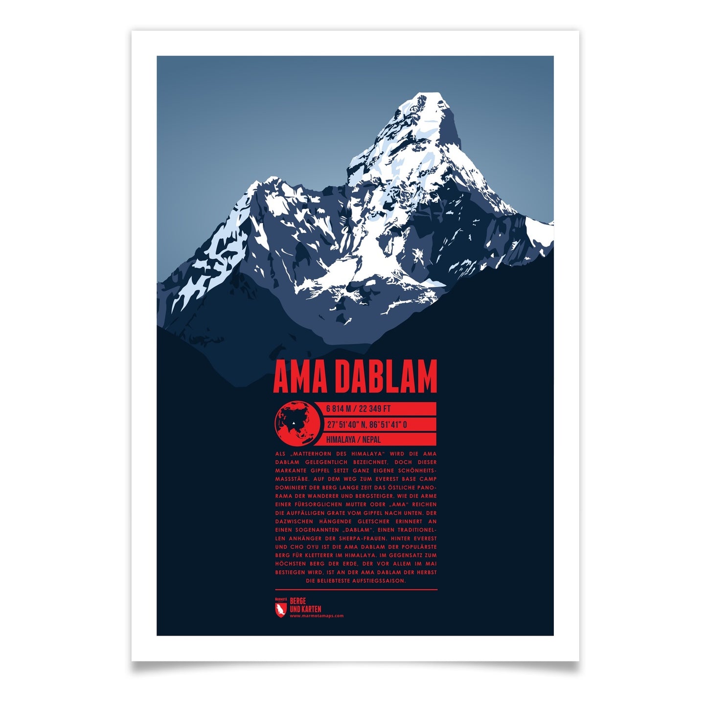 Ama Dablam als illustrierter Druck von Marmota Maps (6814 m, Himalaya (Mahalangur Himal))