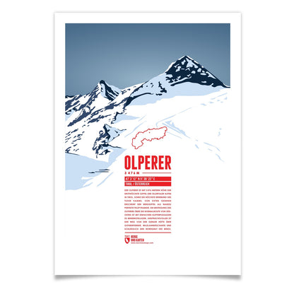 Olperer als illustrierter Druck von Marmota Maps (3476 m, Zillertaler Alpen)