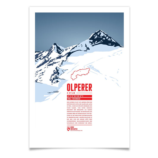 Olperer als illustrierter Druck von Marmota Maps (3476 m, Zillertaler Alpen)