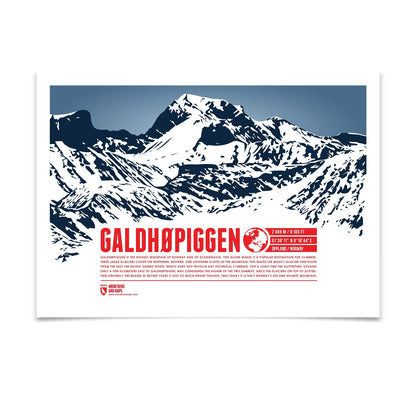 Galdhøpiggen as an illustrated print by Marmota Maps on paper (2469 m, Scandinavian Mountains)