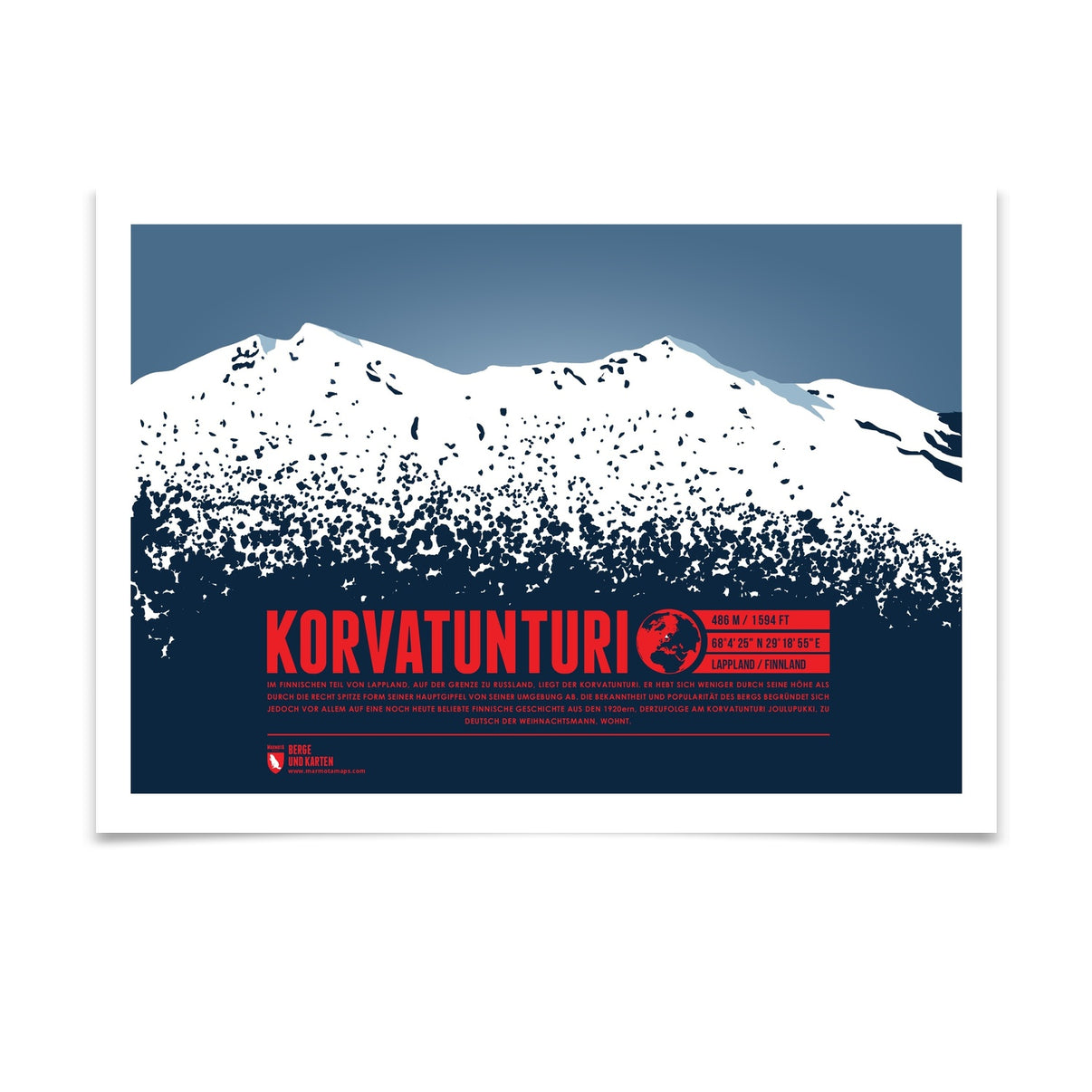 Korvatunturi als illustrierter Druck von Marmota Maps (486 m)