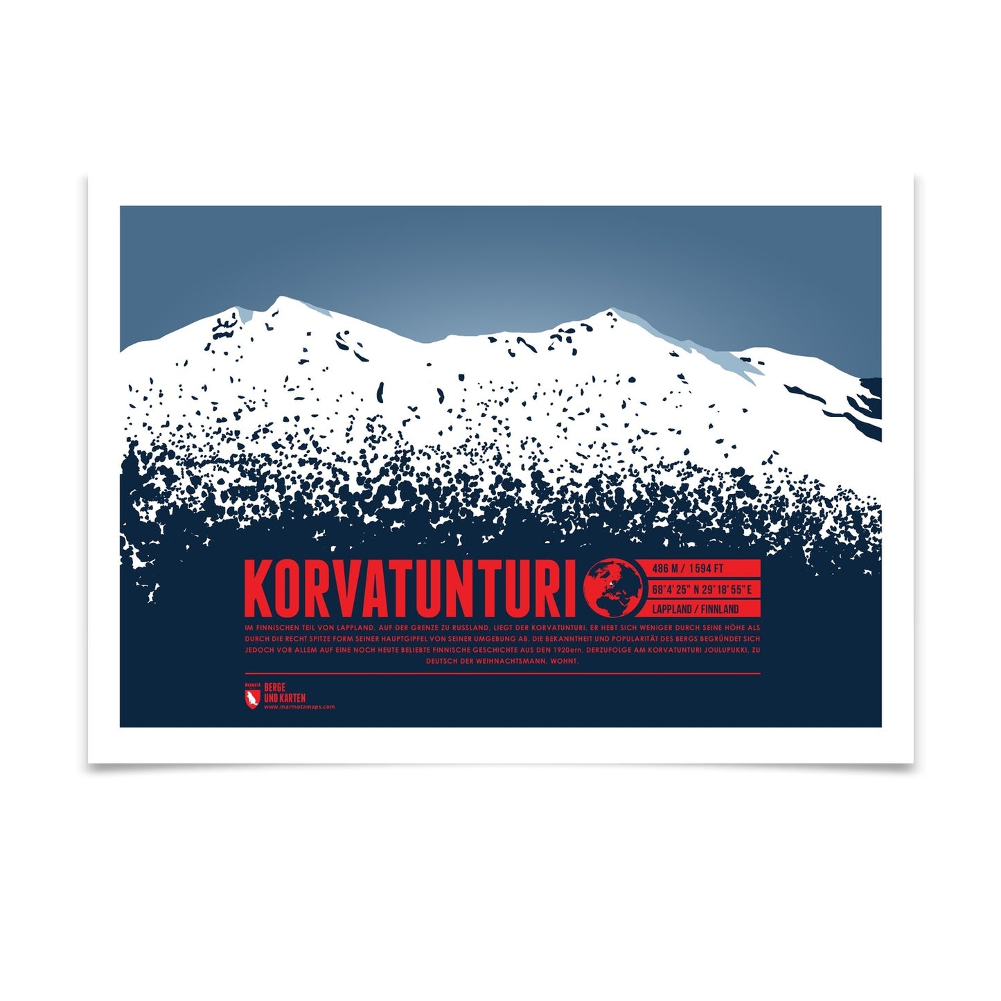 Korvatunturi als illustrierter Druck von Marmota Maps (486 m)