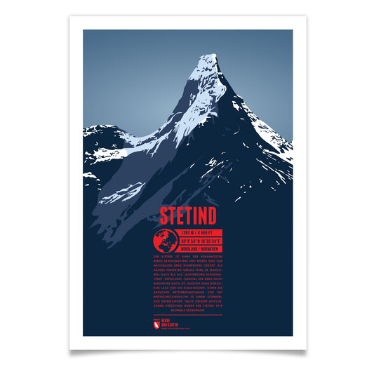 Stetind als illustrierter Druck von Marmota Maps (1392 m, Skandinavisches Gebirge)