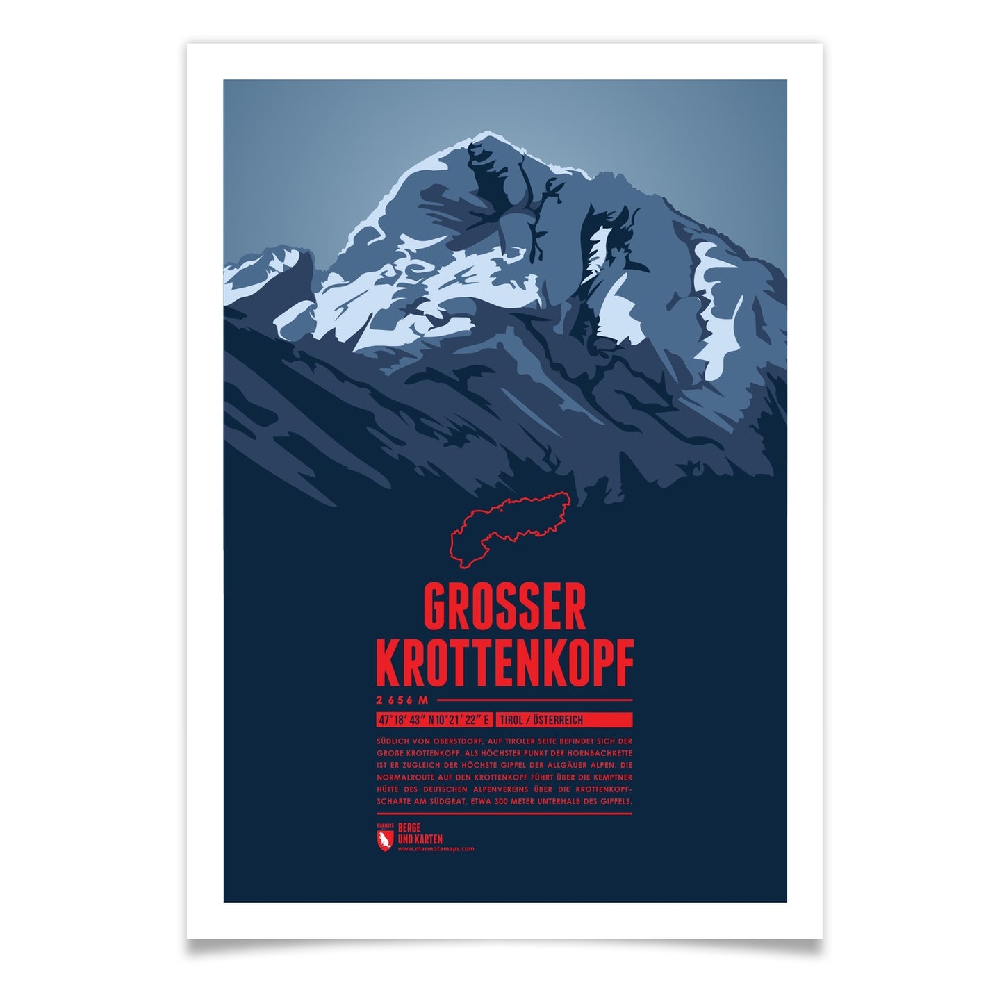 Großer Krottenkopf als illustrierter Druck von Marmota Maps (2656 m, Allgäuer Alpen)