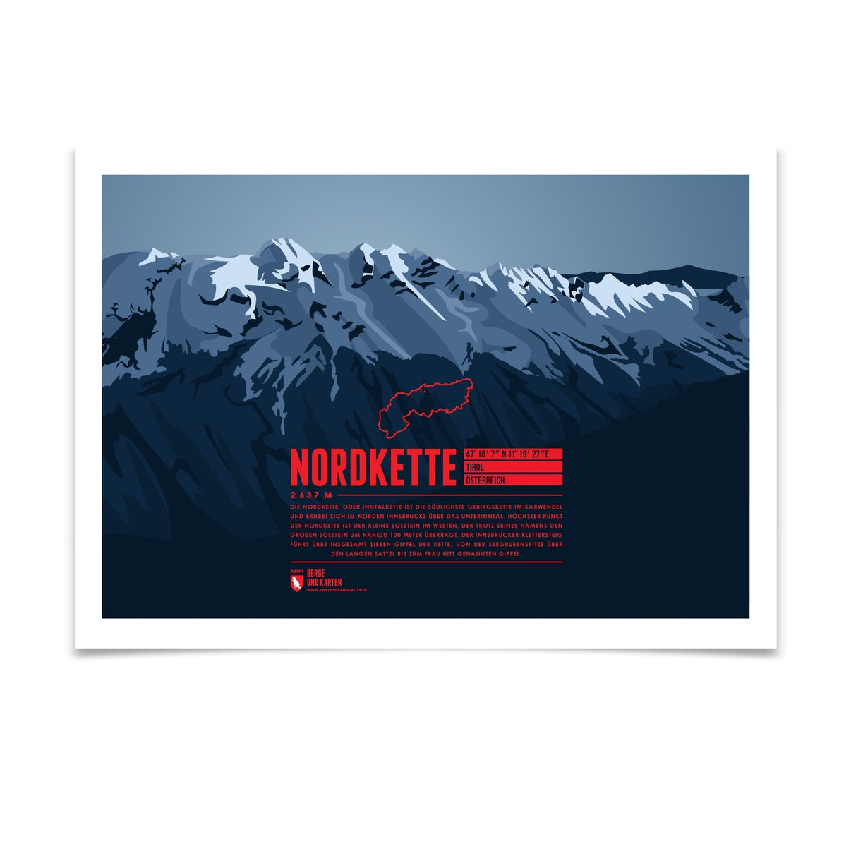 Nordkette als illustrierter Druck von Marmota Maps (2637 m, Karwendel)