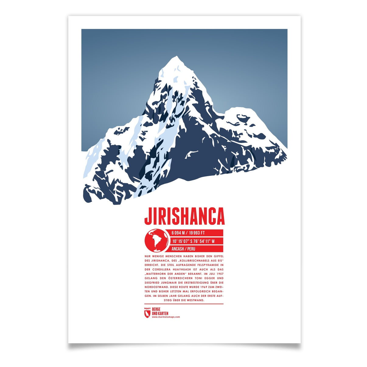 Jirishanca als illustrierter Druck von Marmota Maps (6094 m, Anden)
