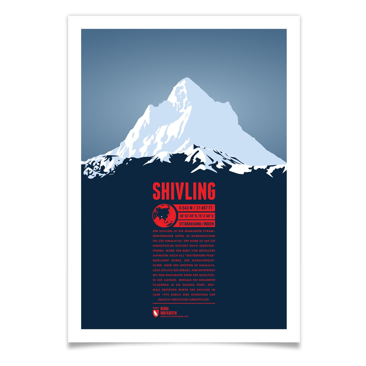Shivling als illustrierter Druck von Marmota Maps (6543 m, Himalaya)