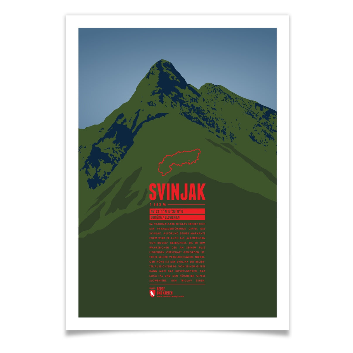 Svinjak als illustrierter Druck von Marmota Maps (1653 m, Julische Alpen)