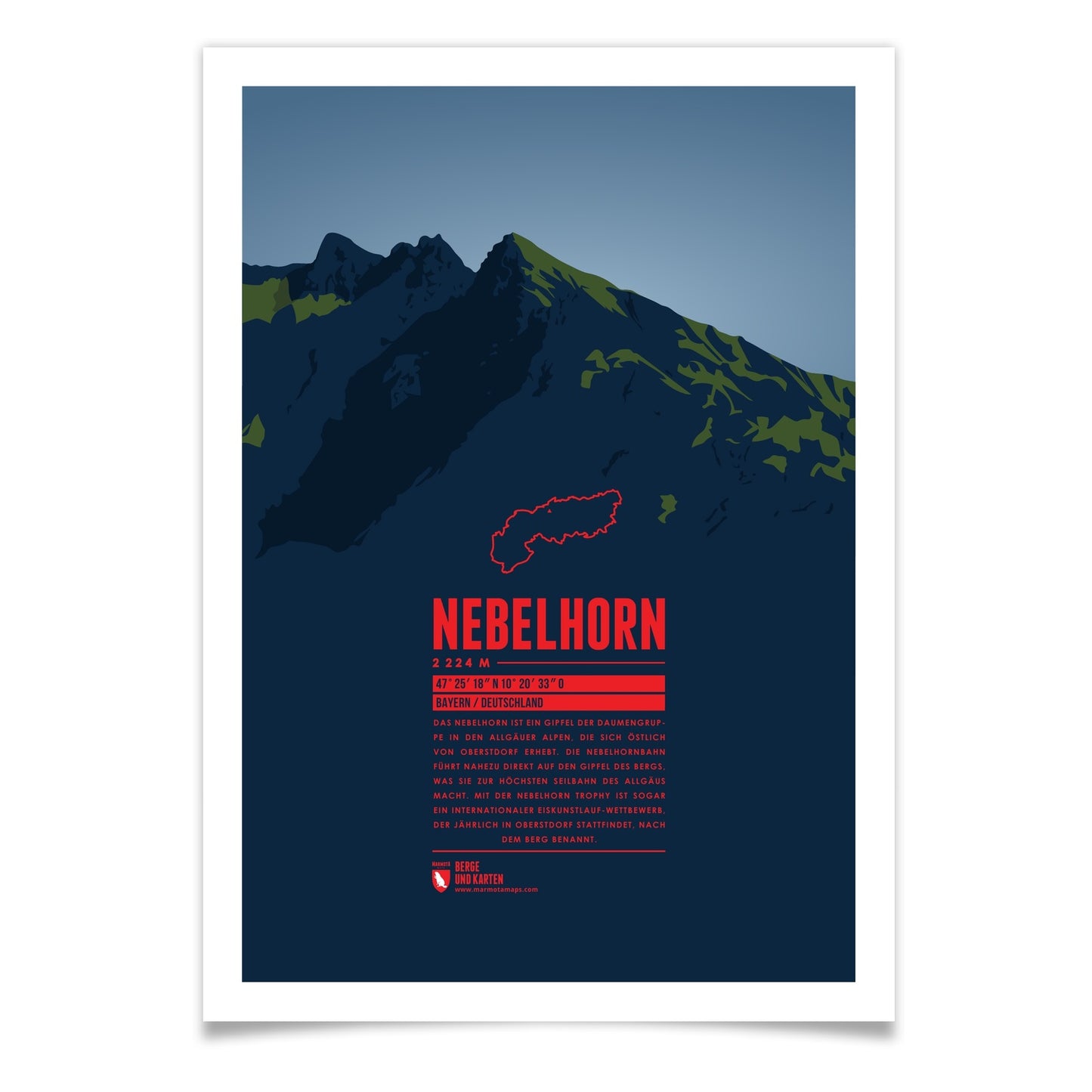 Nebelhorn als illustrierter Druck von Marmota Maps (2224 m, Allgäuer Alpen)