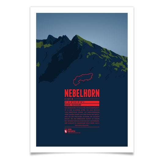 Nebelhorn als illustrierter Druck von Marmota Maps (2224 m, Allgäuer Alpen)