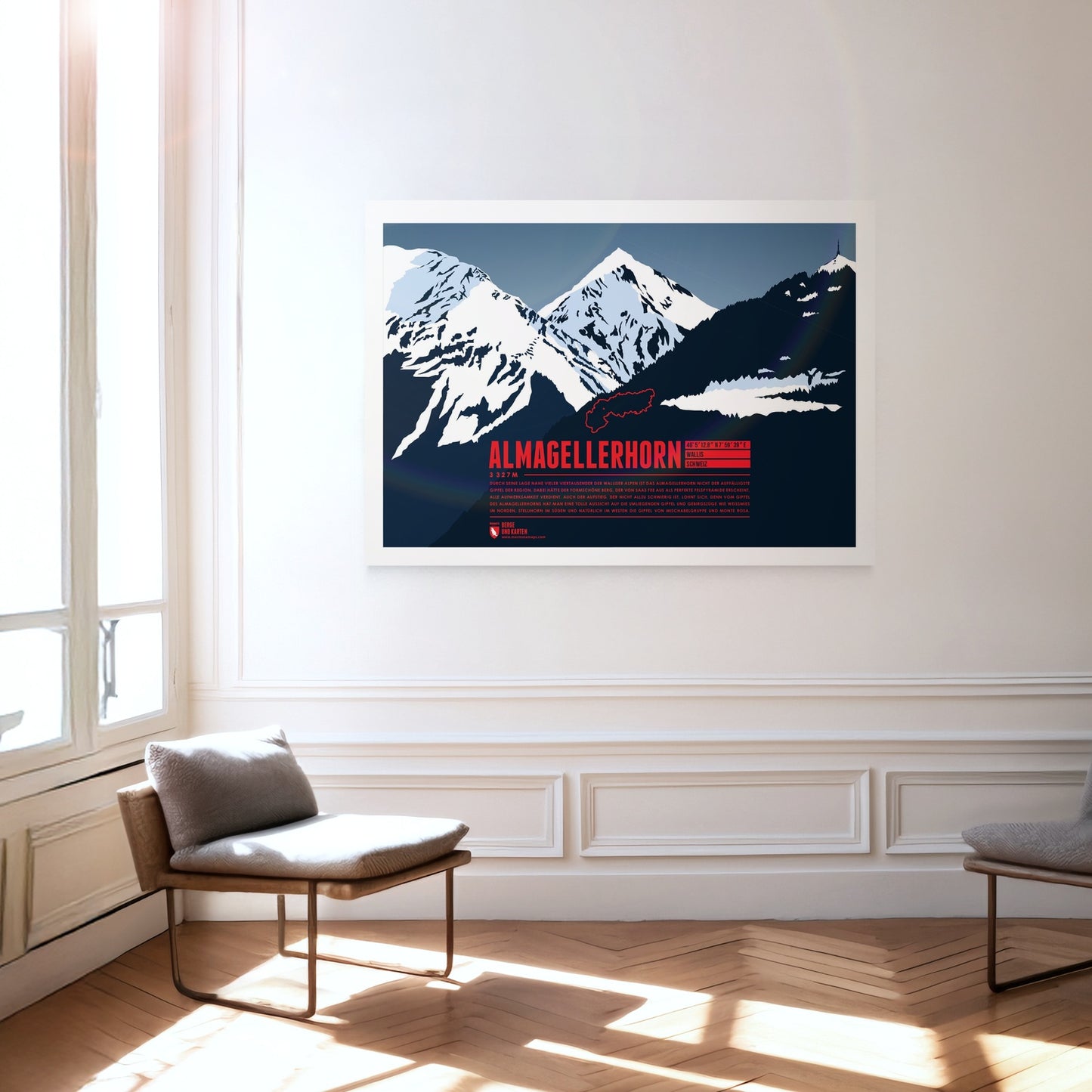 Almagellerhorn als Druck an einer Wand hängend