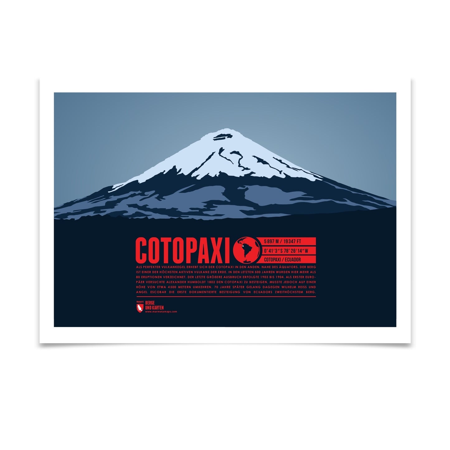 Cotopaxi als illustrierter Druck von Marmota Maps (5897 m, Anden)