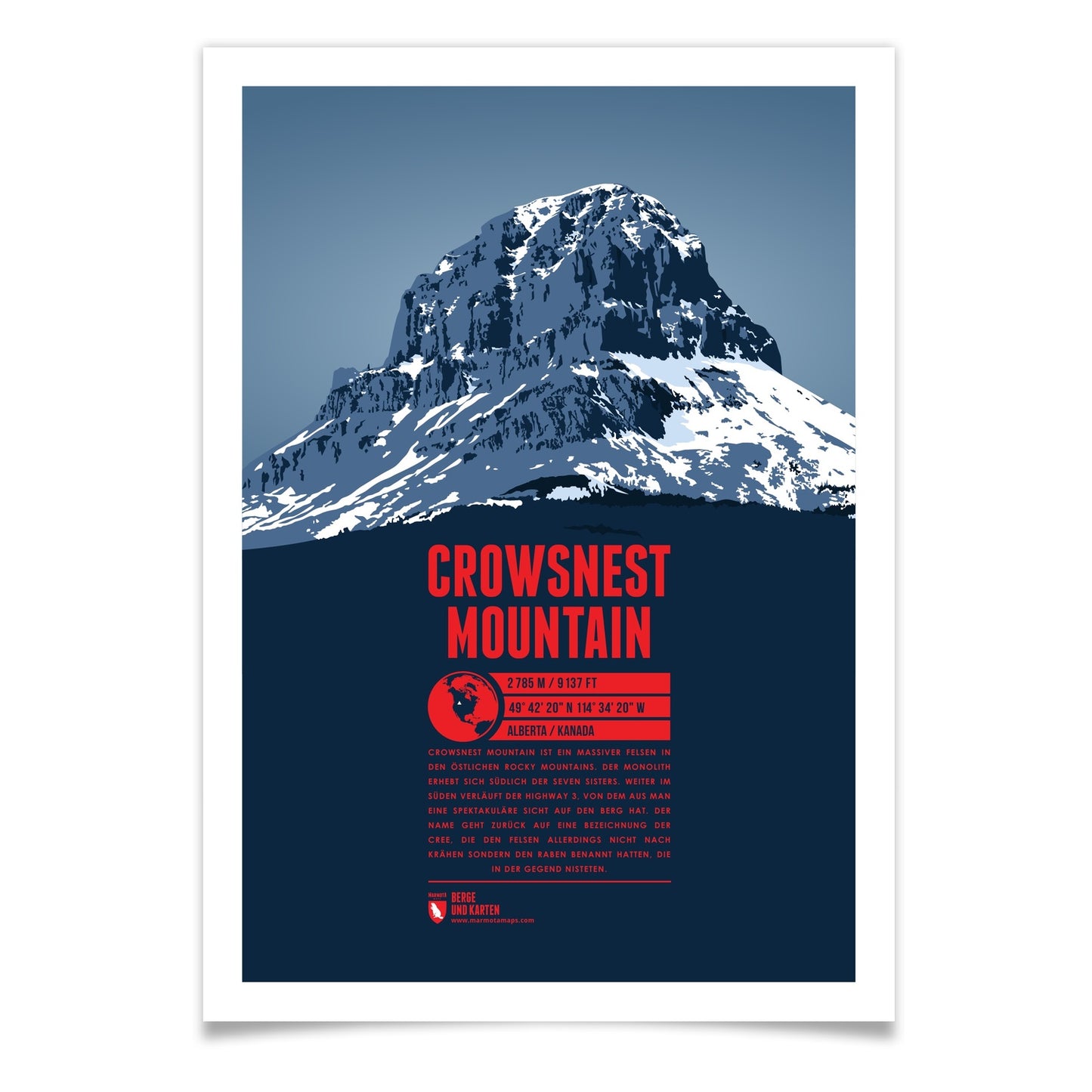 Crowsnest Mountain als illustrierter Druck von Marmota Maps (2785 m, Rocky Mountains)