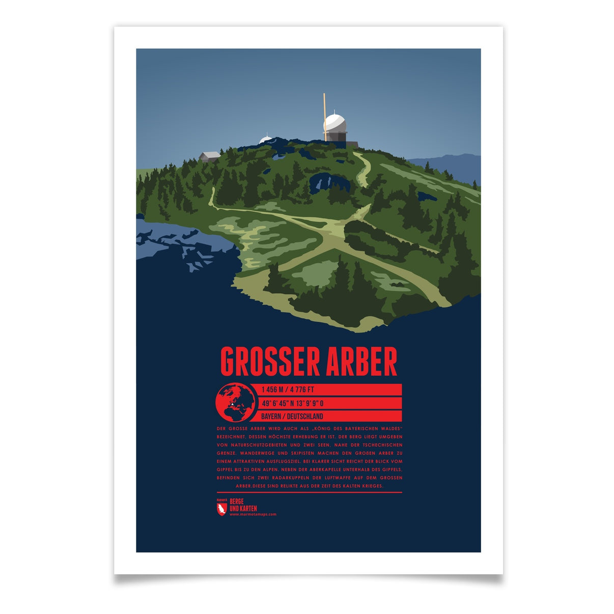 Großer Arber als illustrierter Druck von Marmota Maps (1456 m, Bayerischer Wald)