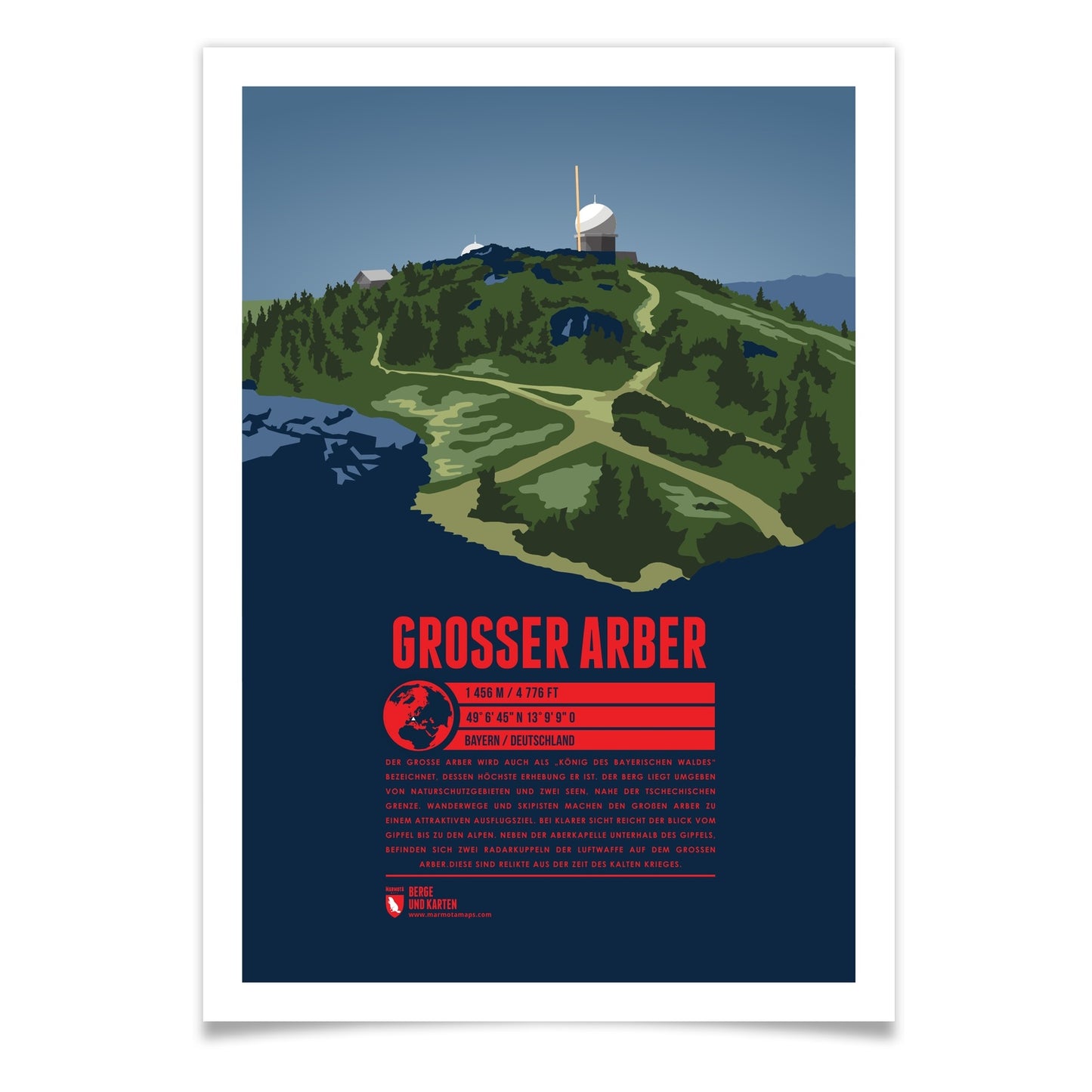 Großer Arber als illustrierter Druck von Marmota Maps (1456 m, Bayerischer Wald)