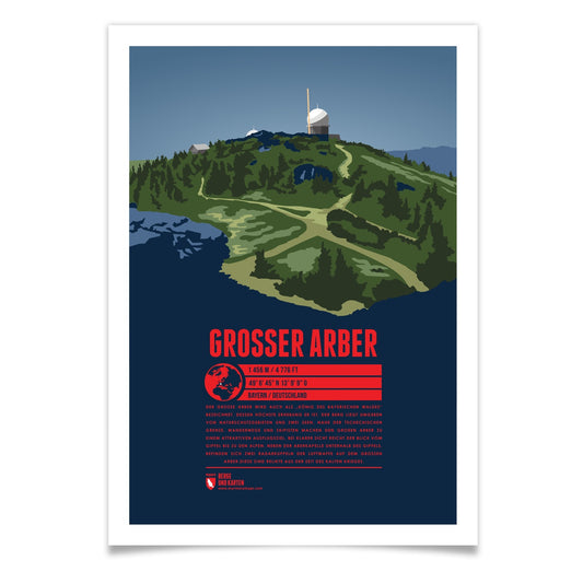 Großer Arber als illustrierter Druck von Marmota Maps (1456 m, Bayerischer Wald)