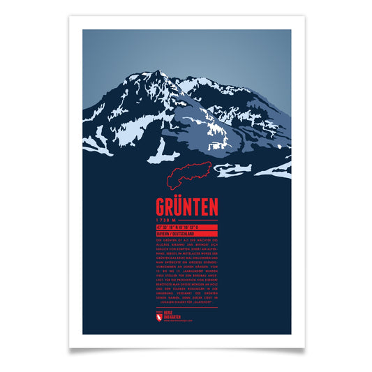 Grünten als illustrierter Druck von Marmota Maps (1738 m, Allgäuer Alpen)