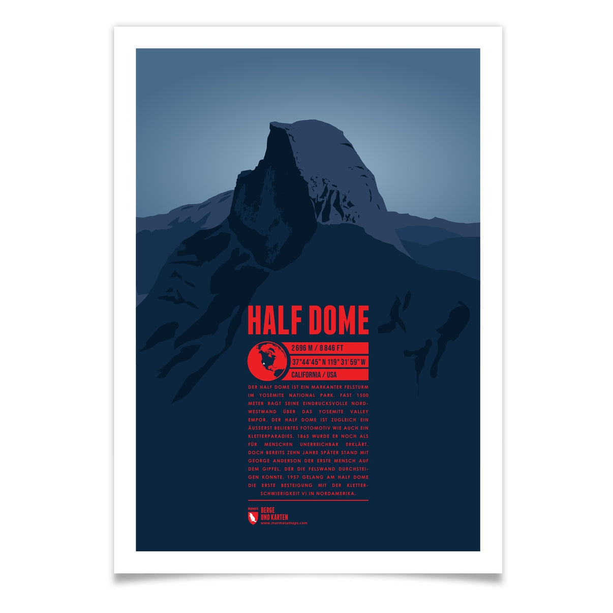 Half Dome als illustrierter Druck von Marmota Maps (2696 m, Sierra Nevada)