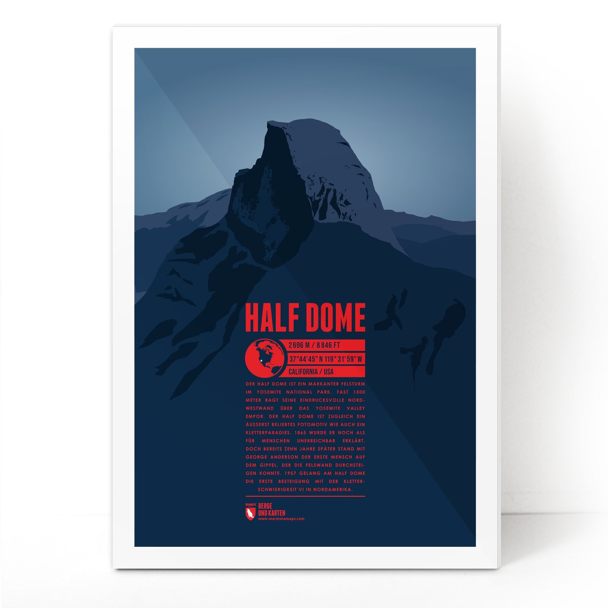 Half Dome als illustrierter Druck von Marmota Maps auf Acrylglas (2696 m, Sierra Nevada)