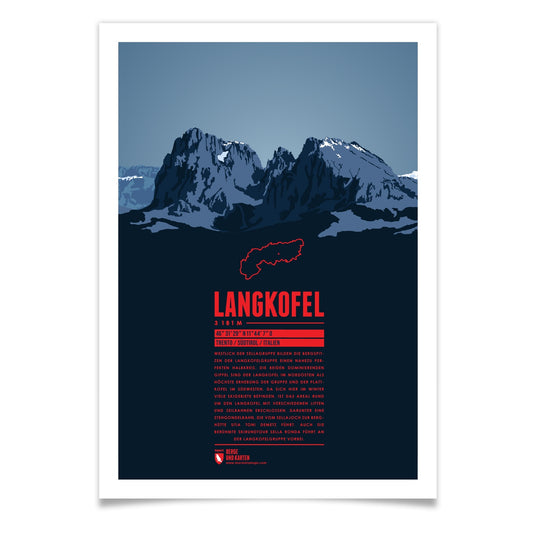 Langkofel als illustrierter Druck von Marmota Maps (3181 m, Dolomiten)