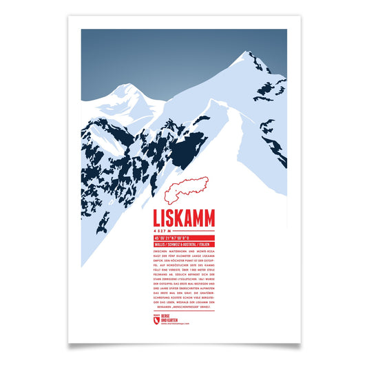 Liskamm als illustrierter Druck von Marmota Maps (4527 m, Walliser Alpen)