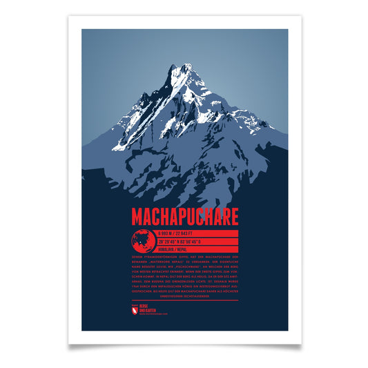 Machapuchare als illustrierter Druck von Marmota Maps (6993 m, Himalaya)