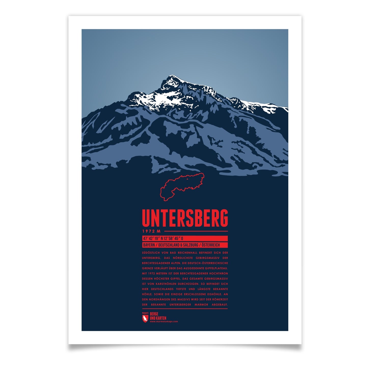 Untersberg als illustrierter Druck von Marmota Maps (1972 m, Berchtesgadener Alpen)
