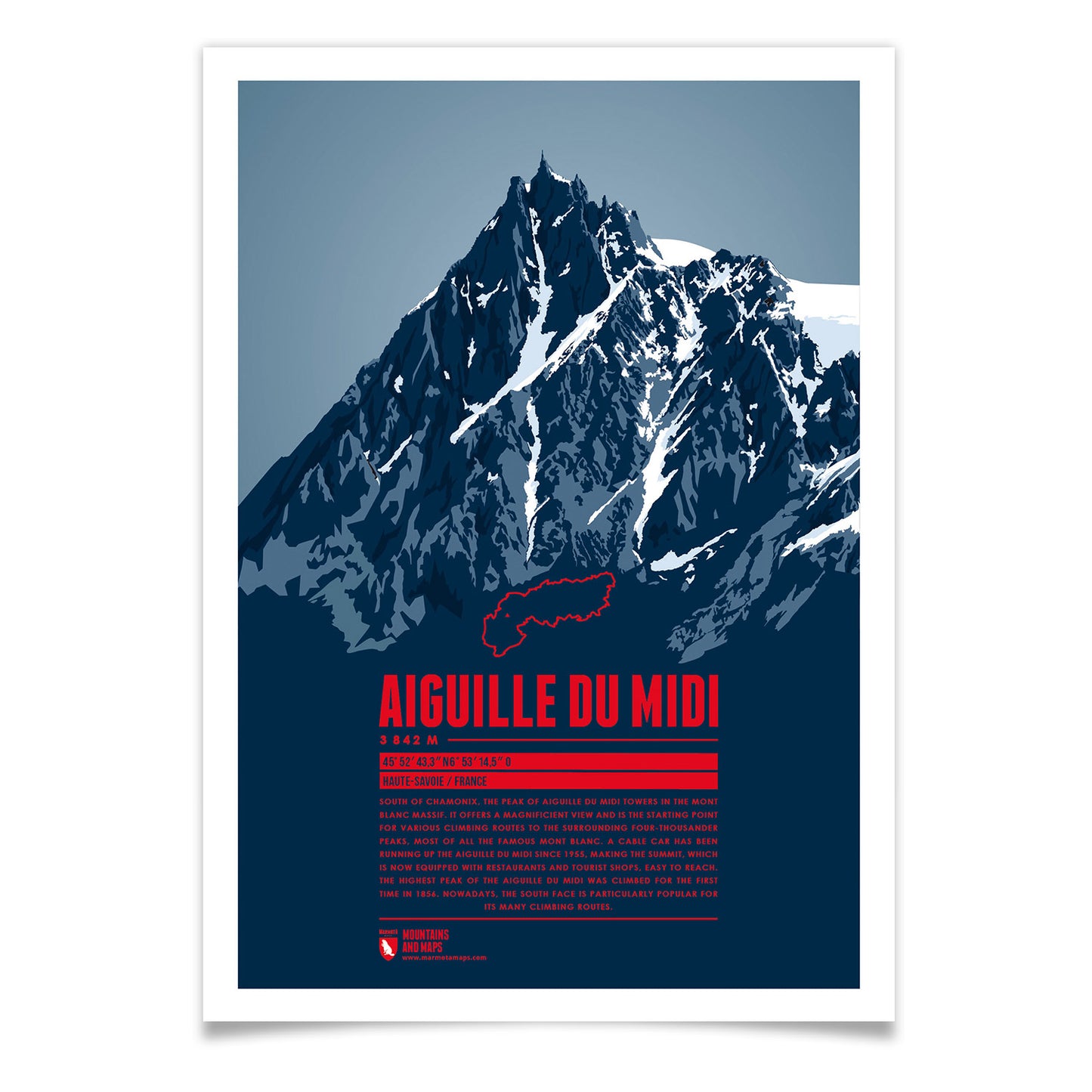 Aiguille du Midi als illustrierter Druck von Marmota Maps (3842 m, Mont-Blanc-Gruppe)