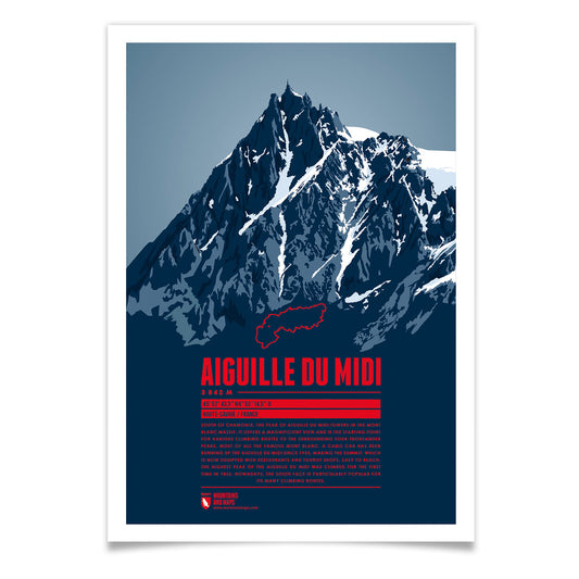 Aiguille du Midi als illustrierter Druck von Marmota Maps (3842 m, Mont-Blanc-Gruppe)