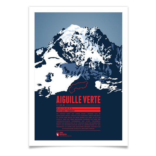 Aiguille Verte als illustrierter Druck von Marmota Maps (4122 m, Mont-Blanc-Gruppe)